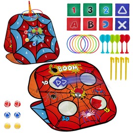 Spider Bean Bag Toss Game, 5-in-1 Cornhole Board Outdoor Toys for Kids