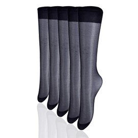 uxcell Women Knee High Reinforced Toe 10 Pairs Sheer Silky Stockings One Size Black