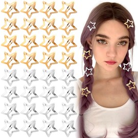 Joez Wonderful 40 Pcs Star Hair Clips, Metal Snap Hair Clips, Cute Star Clips Hair Barrettes, Non-Slip Fashion Hair Accessories for Women (Silver+Gold,1.18''/3cm)