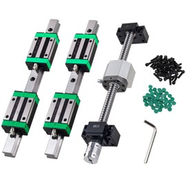 ANWOKIT HGR20-700mm Linear Rail Kit + 1PCS SFU1605-750mm Ballscrew with 4pcs Slide Blocks BF12/BK12 Full Accessories Linear Slide Rail Linear Guide Rail Ball Screw Set for CNC Routers Lathes Mills
