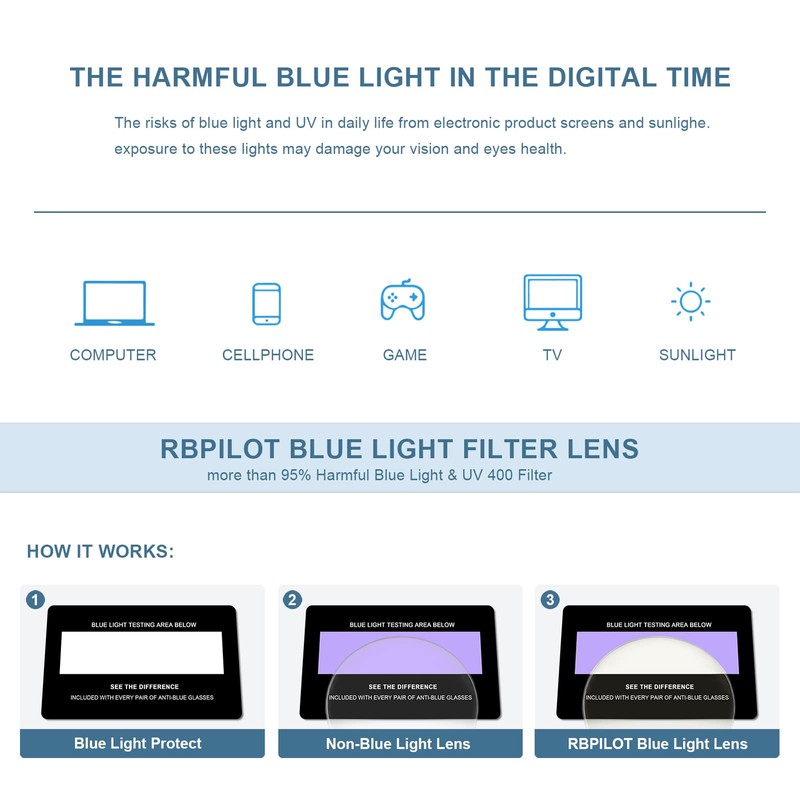 RB.Pilot Rectangle Reading Glasses for Men Blue Light Blocking Computer