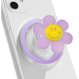 On The Grip Magnetic Luminous Smiley Flower Mobile Phone Grip: Swappable & Collapsible Grip for Phones & Tablets (Purple)