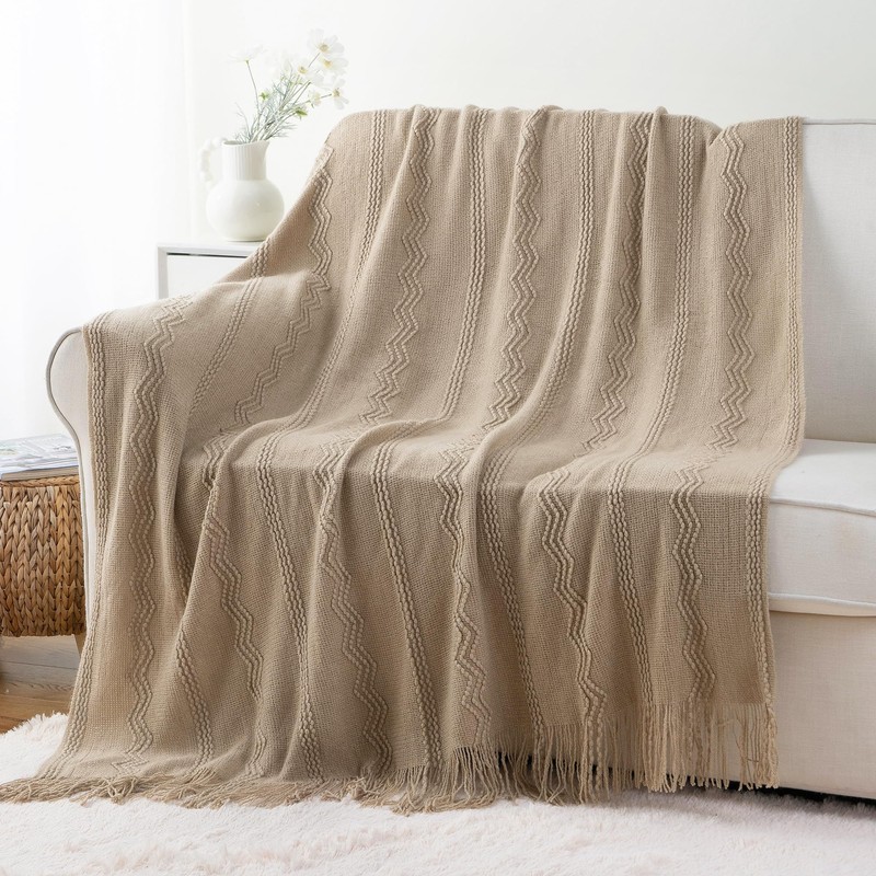 BATTILO HOME Tan Throw Blanket for Sofa Couch Office Living