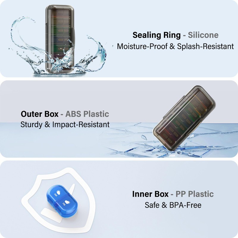 Codcaw Weekly Pill Organizer 2 Times a Day, Moisture-Proof, Detachable