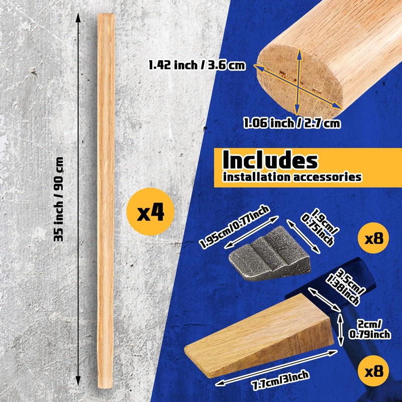 4 Sets 36" Replacement Hammer Handle Kit Includes 4 Sledge