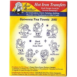 Snowmen for Tea Towels Aunt Martha's Hot Iron Embroidery Transfer