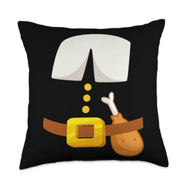Funny Thanksgiving Pilgrim Costume Turkey Tee Idea Funny Thanksgiving Pilgrim Costume with Turkey Leg Bad Dad Throw Pillow, 18x18, Multicolor