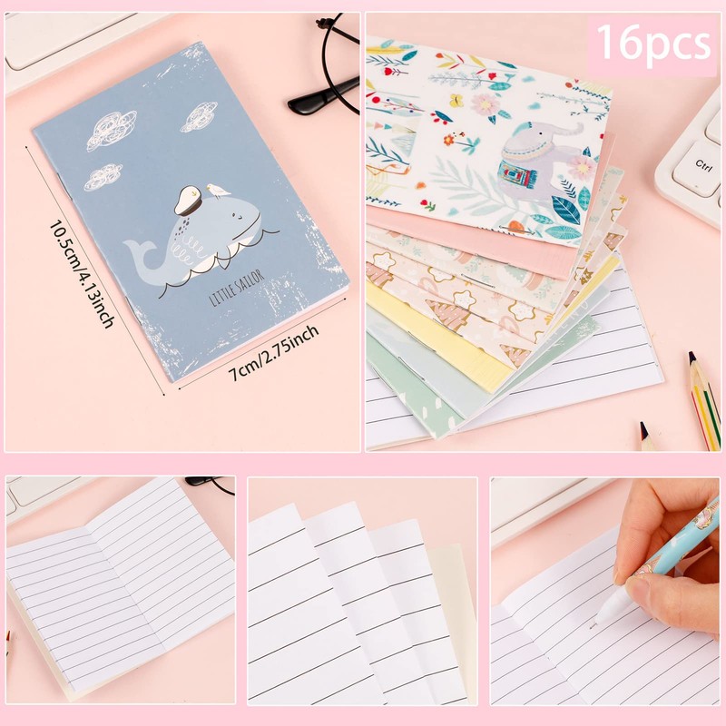 GOTH Perhk Pack of 16 Mini Diary Notebook, Portable Diary,