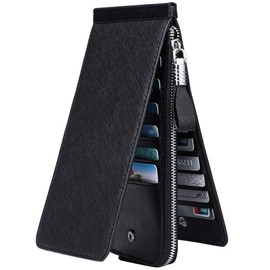 JEEBURYEE Card Case, Men's, Women's, Long Wallet, Thin, Magnetic Prevention, Large Capacity, Holds 26 Cards - black (black 19-3911tcx)