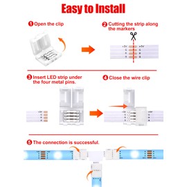 NBBUFF 5Packs T Shape 4-Pin 8mm LED Strip Connectors with 15Pcs Clips, Unwired Solderless LED Light Connectors, Led Connectors for Strip Lights, Led Light Strip Connectors for Extension