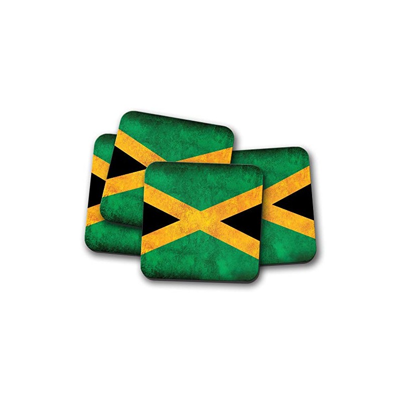 4 Set - Rustic Jamaican Flag Coaster - Jamaica Caribbean