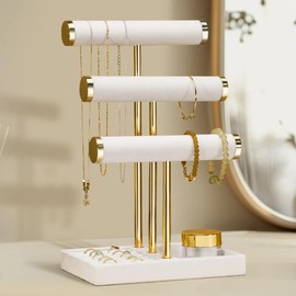 Josmimic 3 Tier Bracelet Holder Display - Detachable T Bar White Velvet Bracelet Holder, Jewelry Holder Organizer for Bracelet, Necklace, Watches, Rings