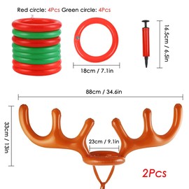 Inflatable Reindeer Antlers Game, Christmas Inflatable Ring Toss Game, Reindeer Antlers Ring Throwing Game, Pack of 2 Inflatable Antlers with 8 Rings and 1 Air Pump, Christmas Children's Ring Toss