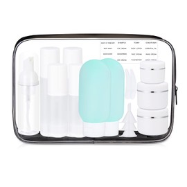 UMETASS - Juego de 17 botellas de viaje para artículos de cambiador, recipientes de viaje a prueba de fugas con bolsa de aseo aprobada por la TSA para loción de tóner y crema, Blanco