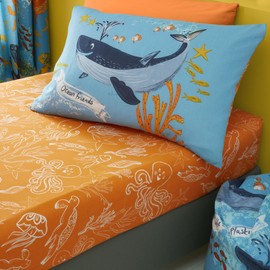 Happy Linen Company Girls Boys Kids Ocean Friends Sealife Blue Toddler Cot Bed Reversible Extra Pair Of Toddler Pillow Cases