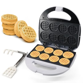 StarBlue Mini Waffle Bites Maker with FREE Waffle Tongs - 8 x 2” Tiny Waffle Bites, Non-Stick, Fast Heating, Perfect for Kids’ Breakfast, Snacks, Compact & Easy to Clean, White, 120V 60Hz 750W