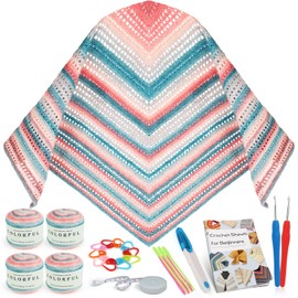 Coopay Crochet Kit for Beginners, Complete Crochet Kit for Shawl with Yarn for Crocheting Step-by-Step Instruction, Learn to Crochet Kits for Adults Beginner
