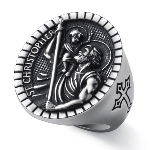 SOBHART St Saint Christopher Ring for Men Stainless Steel Religious