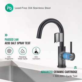 CREA Black Bathroom Faucet 1 Hole Single Handle Bar Sink Faucets High Arc 360° Swivel Stainless Steel Small Kitchen Faucet for Mini Pre Sink Outdoor RV Marine Vanity Faucet 3 Hole Deck Plate