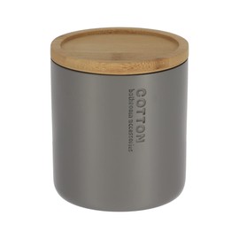 Modern Matte Gray Cotton Pad Jar with Natural Bamboo Lid - Polyresin Bathroom Storage Solution (Gray, Cotton Box Only)