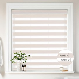 Sylshine Home Zebra Blinds for Windows 55 x 72 inches, Beige Dual Layer Sheer Roller Shades Light Control Day and Night Privacy for Home Office