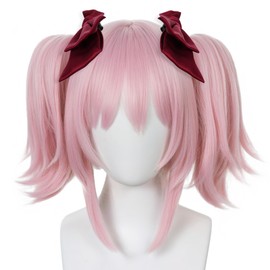 ESUNO Pink Pigtail Wig Pink Ponytail Wigs for Women Pastel Wig with Bangs