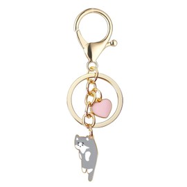 LunarCharm Grey Cat Pink Heart Keychain Fun Cartoon Kitten Cute Keychain for Animal Keychain Birthday, Gifts for Cat Lovers, Grey