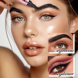 TOEECY Augenbrauenstift Doppelseitiger 2-in-1Lüssiger Brauenstift Eyeliner Mit Doppelbürste Wasserdicht Vierköpfige Gabel ideal für Beauty Liebhaber(Schwarz + Schwarz)