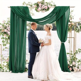 Emerald Green 4 Panels Wedding Arch Draping Fabric 20Ft Length x 28" Width Arch Drapes Chiffon Fabric Sheer Curtains Backdrop for Party Bridal Decorations Wedding Ceremony Stage Reception Decor