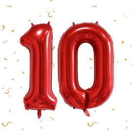 40 Inch Foil Number Balloons,Non-Toxic Safe Large Age 10 Balloons,Red Number Helium balloons 10,for Boys Girls 10th Birthday Party Decor Anniversary Party Decorations Supplies,Engagement Decoration.