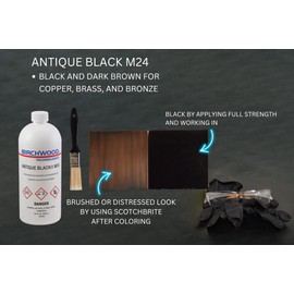 Birchwood Antique Black M24 Technologies - cold brush on traditional patina solution to create black aged and distressed look on copper, brass, and bronze (1 Quart)