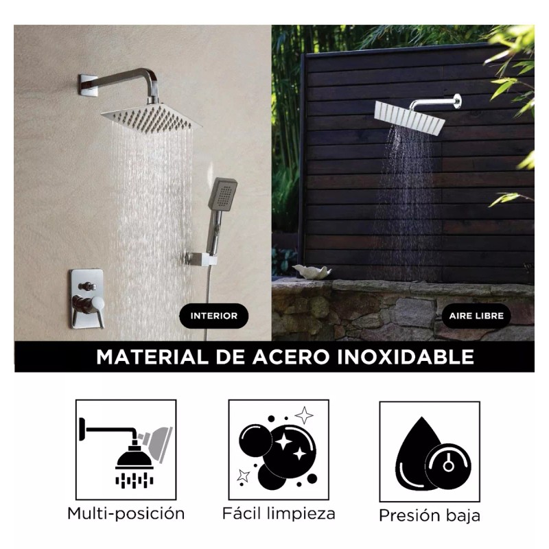 Meer Faucets By Cnx Regadera Cuadrada, Tubo, Monomando Y Mezcladora