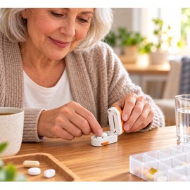 Precision Pill Cutter with Adjustable Tablet Holder – Press-to-Cut Pill Splitter