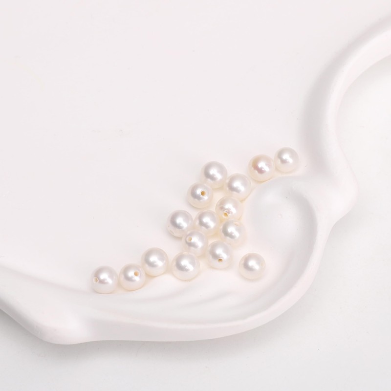 Natural Freshwater Half-Drilled Round Pearl Beads 4-5mm White Loose Pearls
