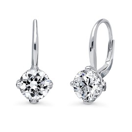 BERRICLE Sterling Silver Solitaire 4 Carat Round Cut Cubic Zirconia CZ Anniversary Leverback Dangle Drop Earrings for Women, Rhodium Plated