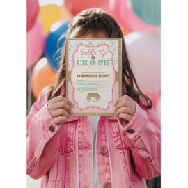 Silly Goose Gifts Saddle Up and Ride On Over, Rustic Pony Horse Party Invitation Set with Envelopes