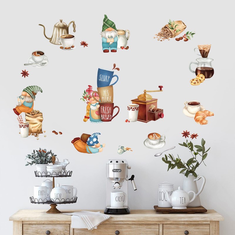 decalmile Kitchen Gnome Wall Decals Coffee Tea Cup Wall Stickers