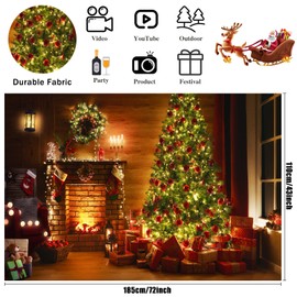 72x43 Inch Christmas Backdrop Xmas Photography Backdrop Winter Snow Christmas Balls Xmas Tree Gift Kids Adult Family Photo Background New Year Party Decoration Supplies Props (Christmas Tree Style)