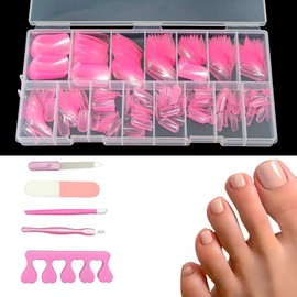 XFSRG 300 Stück Nageltips Ultra-Kurz Kein Feilen Notwendig Super Dünn Unsichtbar Nägel Full Cover Nägel Tips mit 5-teilig Nagelpflegewerkzeug Perfekt für DIY Maniküre (Rosa)