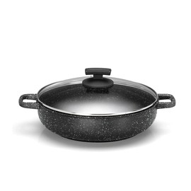 Olympia Hard Cook 9.4 Inch Die Cast Aluminum Deep Pan With 2 Side Handles and Glass Lid