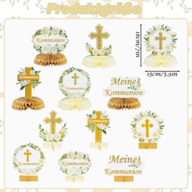 ZABARE Communion Table Decoration, Honeycomb Centrepiece Table Decoration Confirmation with Christian Motifs, Table Toppers, Communion Decoration for Boys and Girls for Confirmation, Christening