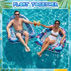 Outus 2 Pack Inflatable Pool Floats for Adults 45" Large Fabric Covered Comfort Pool Lounge Chairs with Cooling Mesh Flamingo Floral Print Mesh Swimming Hammock Rafts for Summer Beach Lake
