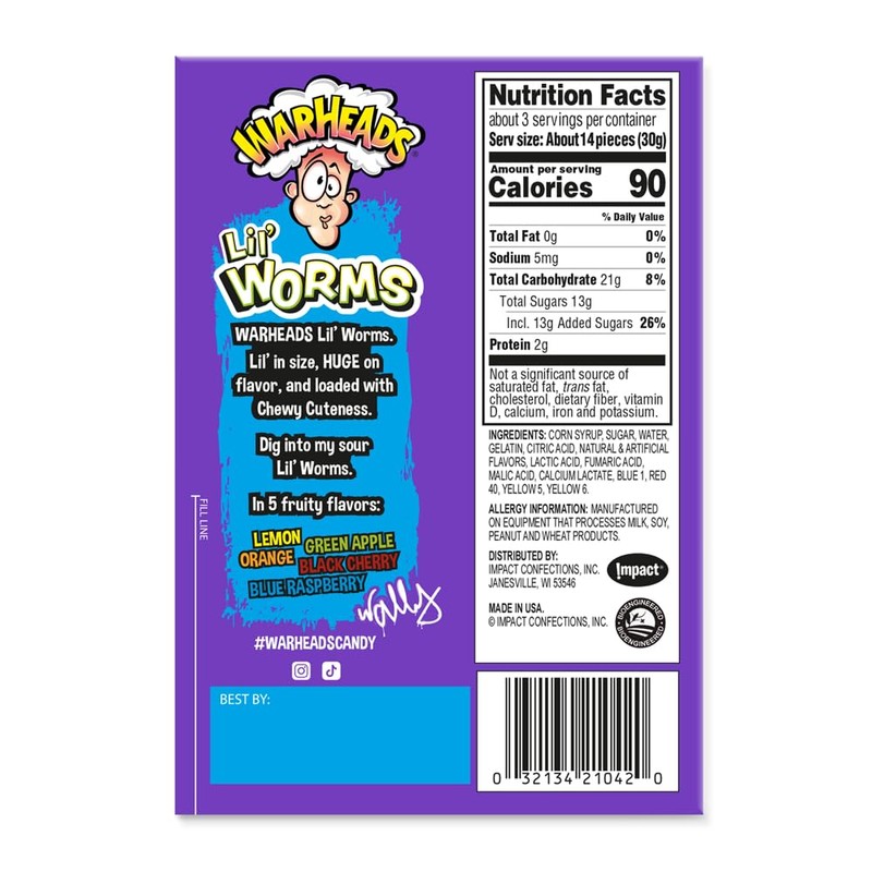 WARHEADS Lil' Worms - Sour Outside, Sweet and Chewy Inside