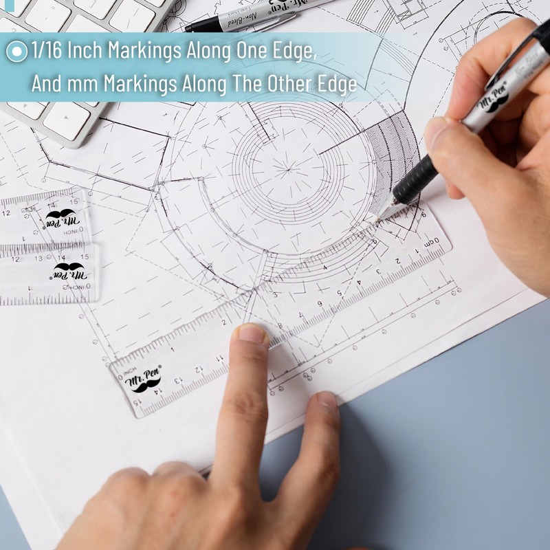 Mr. Pen- Ruler, 6 inch Ruler, Pack of 3, Clear,