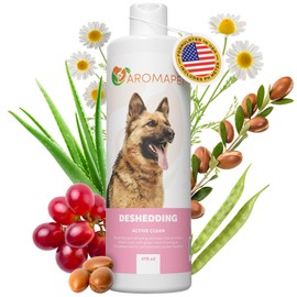 AROMAPET Deshedding Active Clean Dog Shampoo - Deodorizing Dogs Shampoo with Aloe, Argan Oil, Chamomile - Great for German Shepherds & Double Coats - Gentle, Hypoallergenic Dog Shampoo - 475mL
