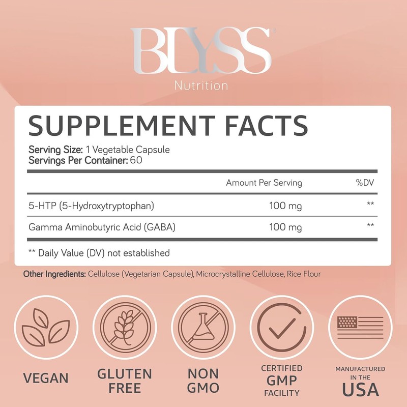 BLYSS Nutrition 5HTP Plus GABA Supplement - Supports Mood, Relaxation