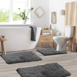 Clara Clark Bathroom Rugs, Ultra Soft Shaggy Bath Rugs - Bath Mats for Bathroom, Machine Wash, Non Slip Backing Rubber, 3 Piece Bathroom Rug Set, Gray