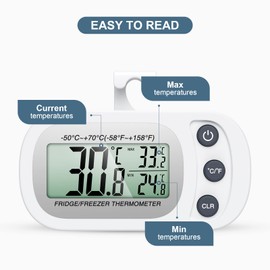 Ankilo Digital Fridge Thermometer, Wireless Indoor Thermometer with Magnetic, Max/Min Recording Function, Indoor Thermometer for Home, Restaurants 2