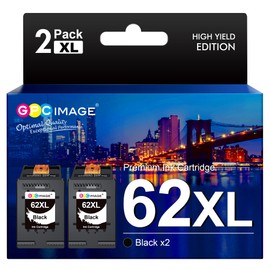 GPC IMAGE 62 XL Printer Cartridges Black Replacement for HP 62 Printer Cartridges 62XL HP62 XL Black Colour for HP 5540 7640 5548 5544 5646 OfficeJet 5740 5742 250 Cartridges (Pack of 2)