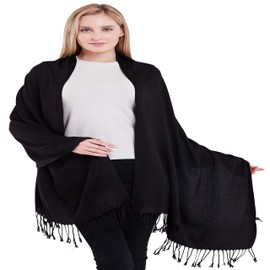 CJ Apparel Black 100% Cashmere 2 Ply Shawl Pashmina Scarf Wrap Stole Hand Made in Nepal NEW